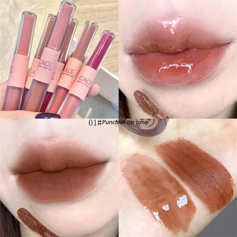 Double-Ended Lip Glaze – Gloss & Velvet Matte Long-Lasting Color