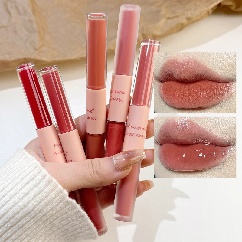 Double-Ended Lip Glaze – Gloss & Velvet Matte Long-Lasting Color