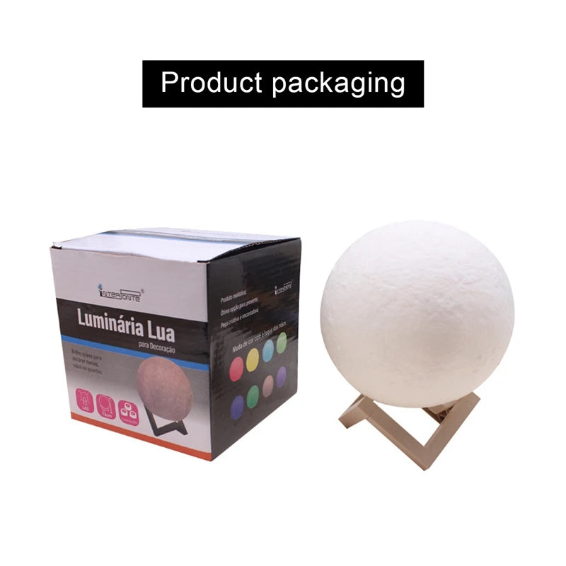 Moon Lamp 3D Night Light with Wooden Stand – Warm & Soft Ambient Light