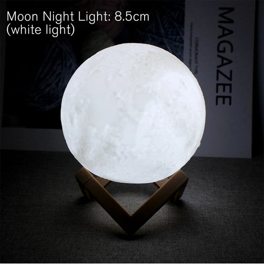 Moon Lamp 3D Night Light with Wooden Stand – Warm & Soft Ambient Light